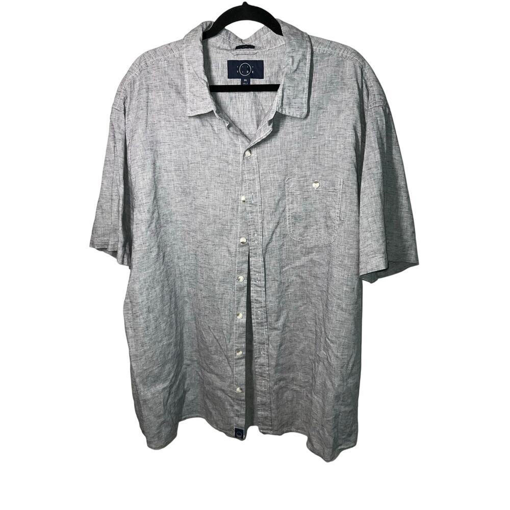 Even Tide Gray Heather Short Sleeve Button Up Slim Shirt Size 3XL